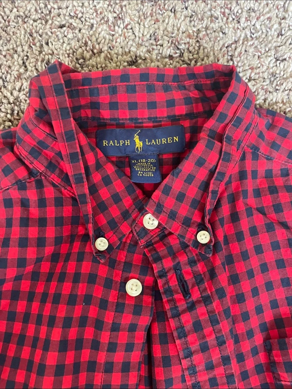 Ralph Lauren Red & Navy Youth XL. Check Button-Down Shirt